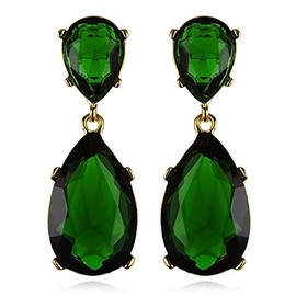 Kenneth Jay Lane Jewelry Emerald Green Crystal Teardrop Pierced Earrings Gold-tone Setting
