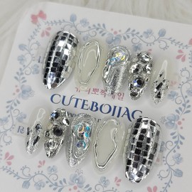 Multi Silver Handmade Nail Tips - Lipstick / 멀티 실버 수제네일팁 - 립스틱