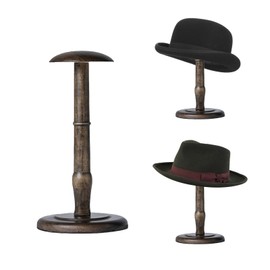 TINGSING Vintage Hat Stand Rustic Wooden Hat Display Stand Tabletop Hat Rack Dome Shaped Cowboy Cap Organizer Wig Holder Helmet Stand for Closet, Home Decor, Bronze, Large