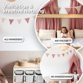 LILIMAUS Bunting Fabric [in 12 Colours] Bunting Children's Room - 100% Cotton Handmade Garland Fabric - Bunting Muslin - House Bed Decoration Girls & Boys - Garland for Baby Room