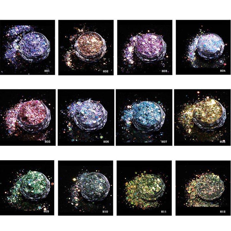 12 Color Set Aurora Mix Size Glitter Sequins Gel Nail