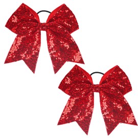 Christmas Sequin Hair Scrunchie Hair Bow Ties Red Glitter Hair Elastic Bows Ponytail Cheer Hair Bows for Boutique Alligator Clips Cheerleading Bows for Teen Hair Access 2PCS