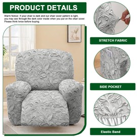 CRFATOP Printed Recliner Slipcover Stretch Reclining Chair Covers 4 Pieces Non Slip Recliner Sofa Slipcovers with Pocket Fitted Sofa Couch Cover Lazy Boy Chair Cover for Pet Kid Living Room,26