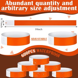SAHENITEANA 600 Pcs Paper Wristbands for Events Neon Party Wristbands Colored Wristbands Waterproof Paper Identification Wristbands for Concert Bar Entrance Admission (Orange, 10x0.75in-600PCS)