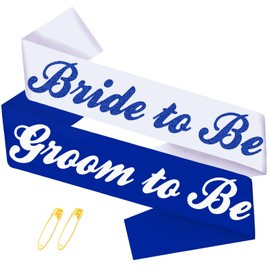 JXYCBZYing 2 Pcs Bride to Be and Groom to Be Sash, Blue & White Bachelorette & Bachelor Sashes for Bridal Shower Wedding Hen Party Decorations Lucky Mr & Future Mrs Engagement Gifts (White and Blue)