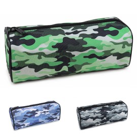 Fashion Stationery Pencil Case Boys Secondary School Black Grey Blue Green Camouflage Pencil Cases for Girls Kids or Children at School or a Teenage Boy 1 Large Compartment Storage Case (Grey Green)
