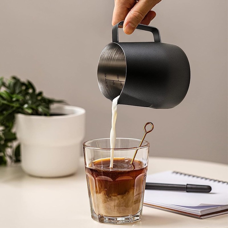 Milk Frothing Pitcher 20oz/600ml, Stainless Steel Espresso Steaming Pitcher Milk