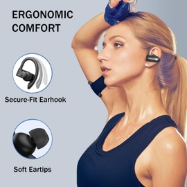 Vislla Wireless Earbuds, Bluetooth Earbuds with Microphone,5.4 HiFi Deep Bass, 108H Long Battery Life,Running Headphones, PU Leather Case,Waterproof Sport Ear Buds with Ear Hooks for Gym Workout