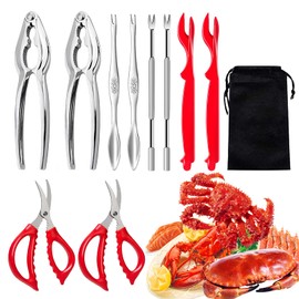 Set di 10 strumenti per frutti di mare in acciaio inox, granchio, aragosta, cracker, forchette, forbici, crostacei, frutti di mare, kit di apri