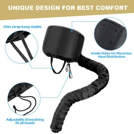 Bonnet Hood Hair Dryer Attachment Set - Soft Adjustable Hooded Bonnet for Hand Held Hair Dryer - Including Head Band for Drying Styling Curling Deep Conditioning