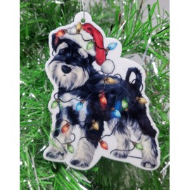 Miniature Schnauzer Dog Ornament with Santa Hat and Christmas Lights