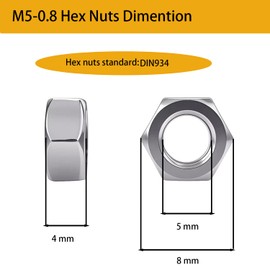 100pcs M5-0.8 Hex Nuts 304 Stainless Steel High Strength Anti-Rust Nut Kit for Machinery, Electronics, Furniture, and DIY Projects