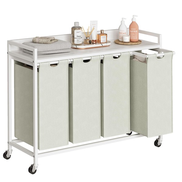 Herture Laundry Hamper with Shelf, Laundry Basket 4 Section, Laundry