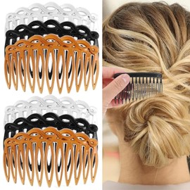 6 Pcs French Hair Side Combs, Women Hair Comb Accessories Set Plastic Twist Decorative Comb Hair Clips 3 Colors Bridal Wedding Veil Teeth Hair Combs for Women Bridal Fine Hair