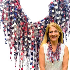Patriotic Scarf for Women - Red White Blue Scarf for Women - American Flag Scarf for Women - Dressy USA Patriotic Necklace July 4th of July Scarf Necklace - Red White Blue Football Team Fan Scarf