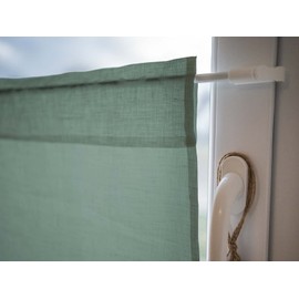 beties Linen Net Curtain Approx. 45 x 85 cm Bistro Curtain 100% Linen in Country House Style with Drawstring Country House Short Curtain Kitchen Curtain (Natural Mint)