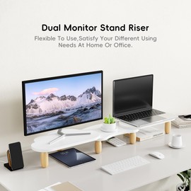 AFOOYO Dual Monitor Stand Riser,Rainbow Cloud Desktop Computer Stand for 2 Monitors,Adjustable Length and Angle Multifunctional Desktop Organizer Stand for Laptop, PC, Computer, Printer,White
