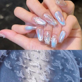 2 Sheets Mermaid Nail Stickers Laser White Romantic Nail Decals Self Adhesive Nail Art Accessories Nail Decals Nail Art Stickers Nail Design Supplies for Creative Manicure and DIY Nail Art