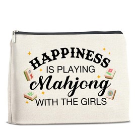 UPNEGE Mahjong Lovers Makeup Bag Mahjong Gifts for Mahjong Player Happiness Is Playing Mahjong with the Girls Cosmetic Bag Zipper Makeup Pouch