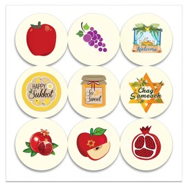 LOONELO Happy Sukkot Stickers, 180pcs Jewish Stickers, Chag Sameach Party Round Stickers for Sukkah Party Decoration, Jewish Holiday Supplies Decals for Seal Label Envelope Seals Paster