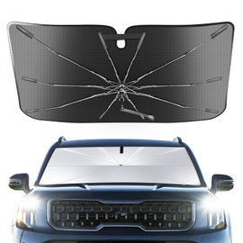Portable Windshield Sunshade Umbrella Custom Fit for Kia Telluride 2020-2025, 2 in1 Ice Crystal Durable Compact Shade Umbrella UPF50+ UV Front Window Heat Insulation Protection Outdoor Camping