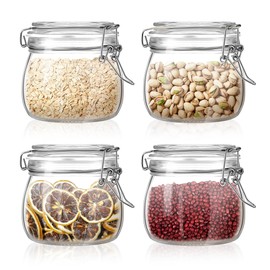 ButterMelt Glass Food Storage Jars with Airtight Lids 17 oz Round 4 Pack Kitchen Storage Containers Cabinet Canisters Sealed Pot Canning for Pasta, Cereal, Coffee, Beans, Spice