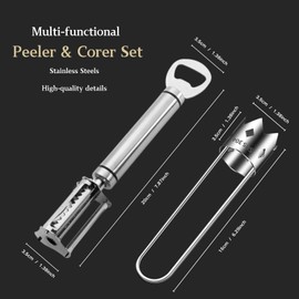 4-in-1 Multi-function 304 Stainless Steel Peelers & Corer Set for Kitchen, Apple Corer, Corn Peeler, Potato Peeler, Vegetable Peeler, Grater, Julienne Peeler, Bottle Opener - Kitchen Essentials