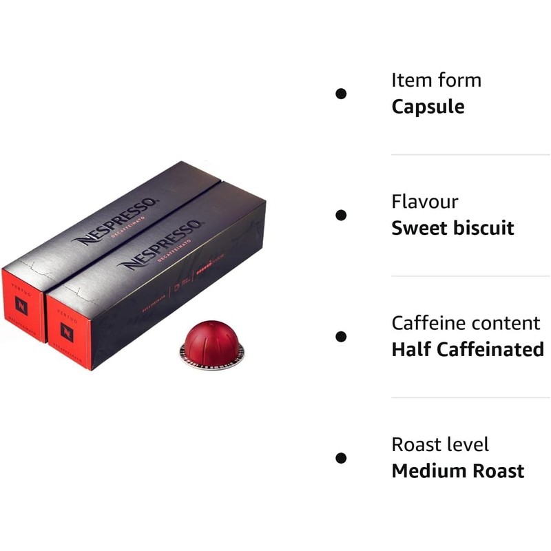 20 Nespresso Vertuo Half Caffeinato (Semi Decaffeinated) Coffee Capsules