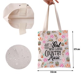 BAUNA Country Music Lover Tote Bag Country Concert Reusable Grocery Shopping Bag Just A Gil Who Loves Country Music Handbag, country music tote bag