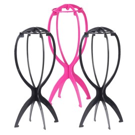 Xtrend Wig Stands, 3 Pcs（2 black +1 pink) Wig Stand Holder for Wig Display, 14.2 Inches Portable Collapsible Wig Dryer, Travel Wig Stand for Wigs and Hats