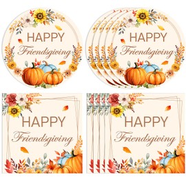 Actoridae 40PCS Happy Friendsgiving Plates and Napkins Sets - Disposable Thanksgiving Tableware Set Include 7" Plates and 6.5" Napkins for Fall Thanksgiving Party Supplies,Serve 20 Guests