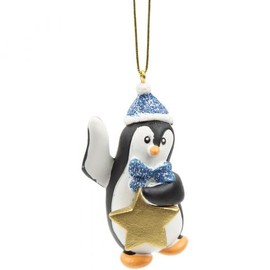 Suki Christmas Penguin (Boy) Blue Glittered Christmas Tree Decoration - Customise with a NAME