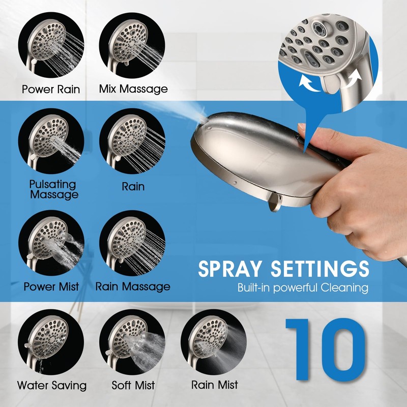 PDPBath 10" Rainfall Shower Head with Handheld Spray, Dual Rain