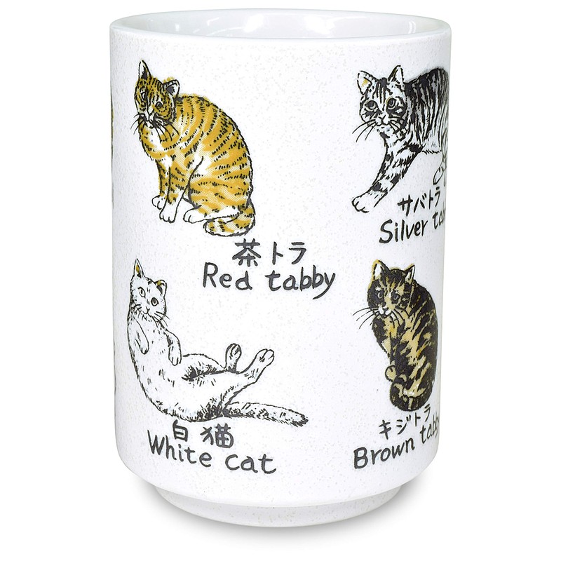 Mino Ware Traditional Japanese Yunomi Tea Cups, Japanese Cat Design