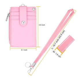 HASFINE Cute ID Badge Holder with Zipper Wallet Pink Lanyard Keychain, 2 Sided 5 Card Slots Name Badge Holder for Boys Girls Men Women and Office Staff