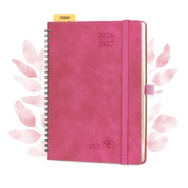 POPRUN Academic 2026-2027 Diary A5 Week to View Spiral Bound Soft Cover 22 x 16.5 cm - 26/27 Mid Year Weekly Planner & Notebook in One, Monthly Tab(Magenta​)