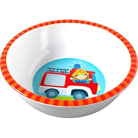 HABA 303693 Bowl Fire Brigade Non-Slip Children's Bowl Melamine with Fire Engine Motif, Dishwasher Safe