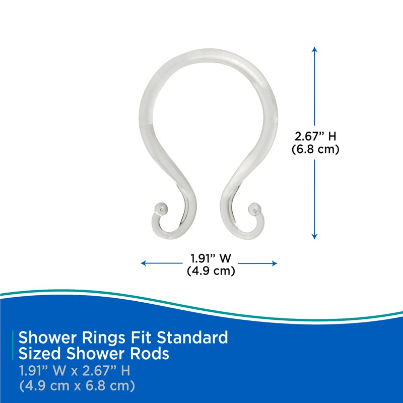 Kenney KN61211 Rust-Proof Smooth Plastic Shower Curtain Rings with Double