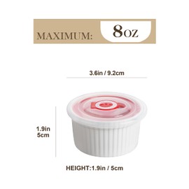 MALACASA Ramekins with Lids 8 oz - Set of 6, White Porcelain Creme Brulee Souffle Ramekins with Covers, Ceramic Custard Cups for Baking, Dishwasher and Oven Safe, Series RAMEKIN-DISH