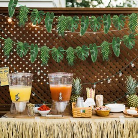 Oudome - 12 decoraciones tropicales para fiestas, decoración de palmera, decoración temática de selva para colgar, hojas de palma, 100% papel, suministros para fiesta de cumpleaños con temática de
