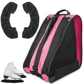 HDFCLUP 2 Pcs Skating Bag Set Ice Skate Blade Covers Ice Skating Guards and Roller Skates Bag Roller Skate Accessories Roller Skate Bag for Kids Men Women Adults (Pink/L)