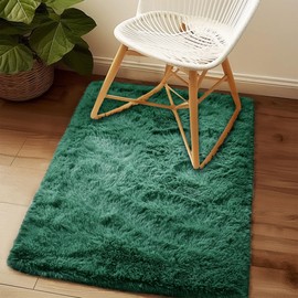 Awaytail Fluffy Lightweight 2x3 Feet, Blackish Green Under Desk Rug, Upgrade Anti-Skid Rectangular Rug for Boys Room