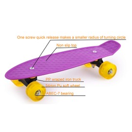 CyBoard 17inchX5inch Mini Skateboard, Mini Cruiser Board with High Bounce PU Wheel (Purple) …