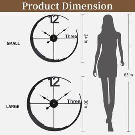 KEQAM Large Wall Clock,Modern Minimalist Wall Clock Round Silent Non-Ticking Battery Operated Decorative Clocks for Living Room/Entryway/Kitchen/Bedroom/Office/Home Metal Wall Decor 24 inch