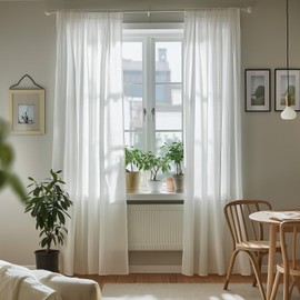 NAKIHOUSE Voile Curtain, 108 Drop Net Curtains Light Filtering Window Treatment Sheer & Drapes Slot Top White Sheer Curtains for Bedroom/Nursery Room 52" x 108", 2 Panels