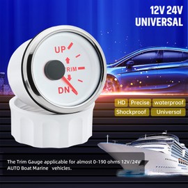 ARTILAURA Trim Gauge Meter 0-190ohms 7 Color UP-DN in Outboard Engine 52mm 2-1/6"for Yacht Boat Marine（White）