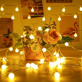 Realky LED Lichterkette Strombetrieben,23M Lichterkette Kugel warmwei? mit Stecker fr Au?en und Innen,IP65 Wasserdicht Lichterketten mit Dimmbar Fernbedienung,Ideal fr Zimmer,Weihnachten,Party,Garten