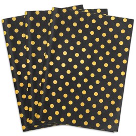 MR FIVE 60 Sheets Black Gold Polka Dot Tissue Paper Bulk,14" x 20",Black Gold Dot Tissue Paper for Gift Bags,Packaging,Black Gold Dot Gift Tissue Paper for Birthday,Weddings (Black with Gold)
