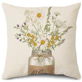 BAOKU Set of 4 Decorative Throw Pillow Covers,45 x 45 cm White green Pattern Cotton and Linen Pillowcase 18 x 18 inches Square Cushion Covers