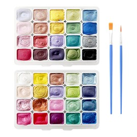 2 pieces watercolour paint, 2 brush pieces, glitter solid pigment, painting tools, portable pigment, DIY craft materials